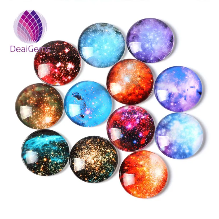 Planets And Galaxy Round Lucent Glass Cabochon In Various Sizes And ...