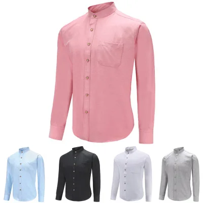 

Factory wholesale shirts mens mandarin collar cotton plain oxford dress casual shirts with pocket, Custom color