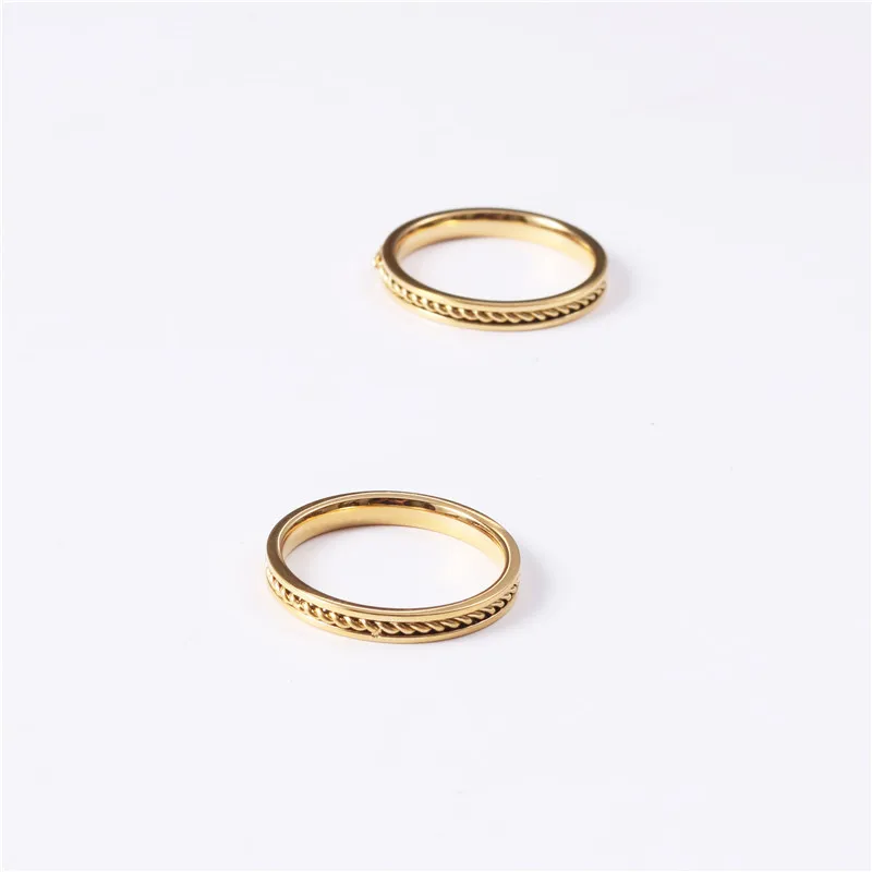 

High End 18K Plain Gold Good Fortune Weaving Grain Rings Stainless Steel Trendy Simple Gold Plated Jewelry