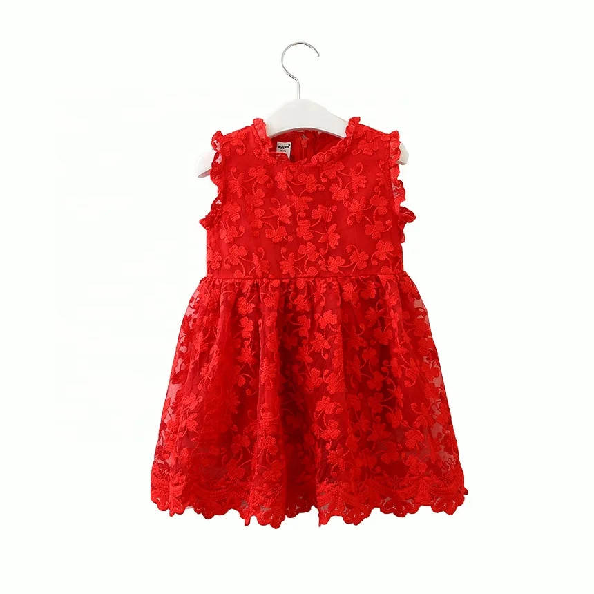 

B60408A 2020 new autumn fashion Korean style medium children's red princess dress