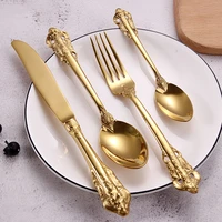 

Stainless Steel Spoon And Fork Wedding Tableware Suit Golden Cutlery Set