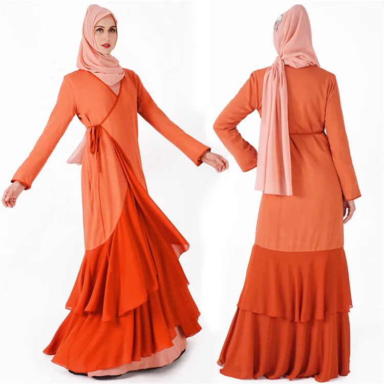 

YQ884 free shipping Chiffon Open Abaya Ruffle Pattern Latest Design Muslim Dress Kaftan Muslim Evening Dress Islamic Clothing, As shown