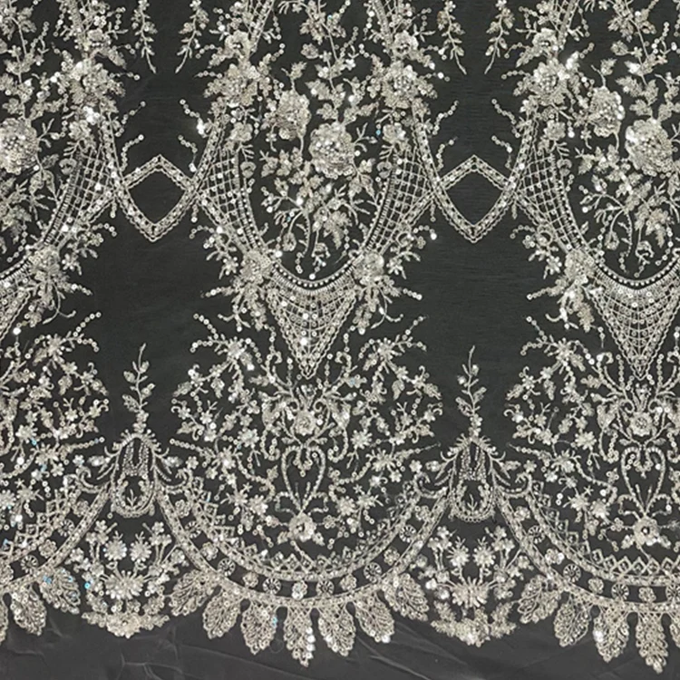 

Wedding Fabric White Embroidery Beaded Lace Fabric Glitter French Lace for dress