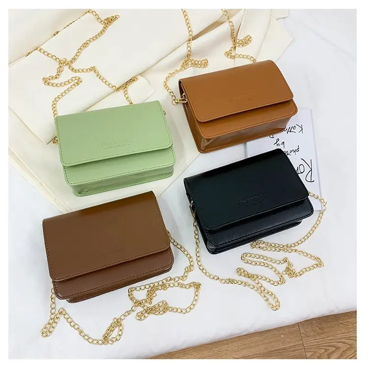 

Solid Color Woman Metal Chain Bags Retro Messenger Bags Ladies Crossbody Shoulder Bag