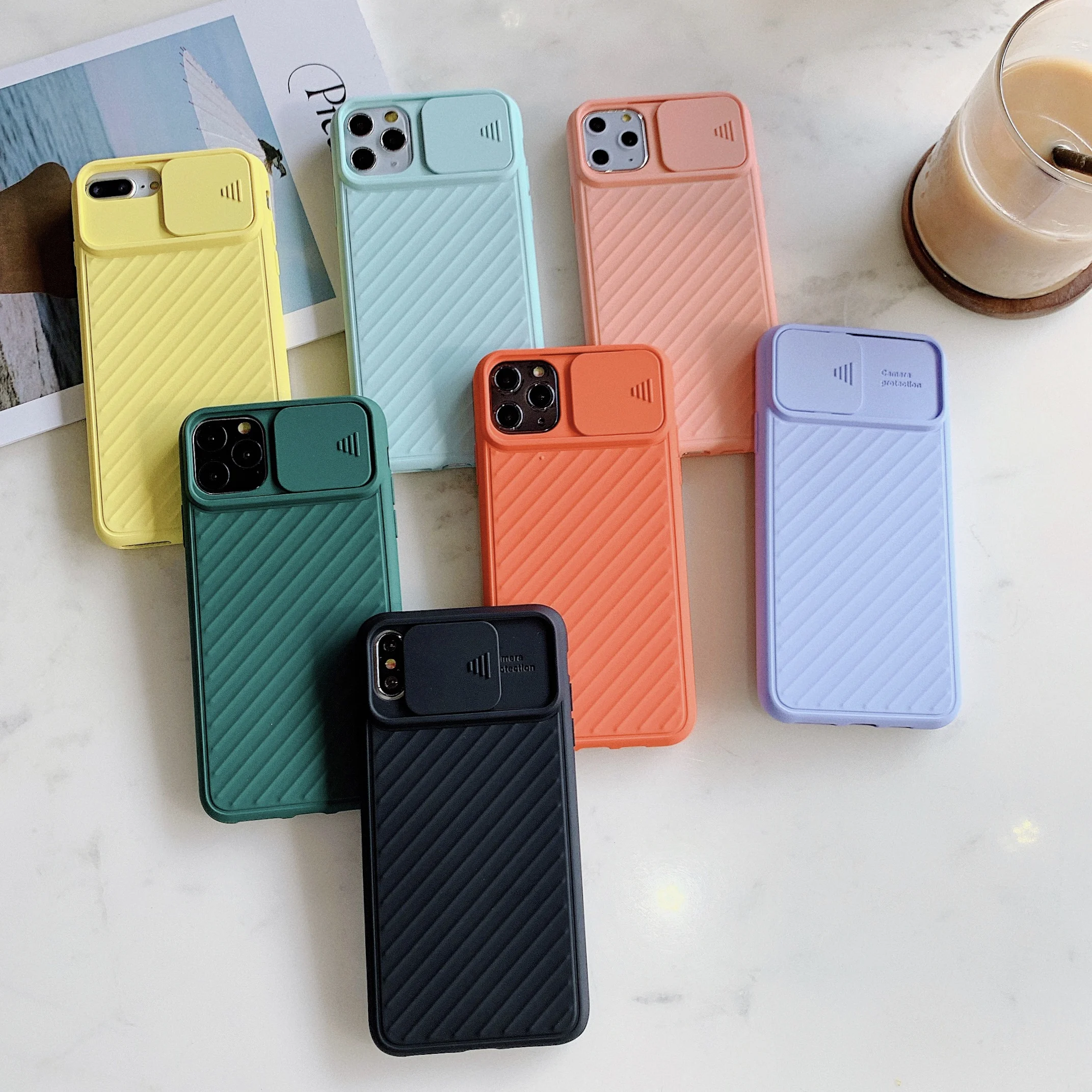 

Stripes Soft TPU Lens Sliding Design Camera Protective Mobile Cell Phone Case Cover for iPhone 11 12 Pro Max Case