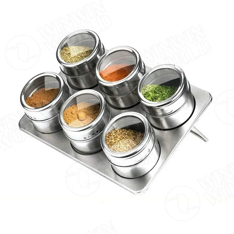 

Stainless Steel Magnetic Spice Tins Magnetic Spice Rack Set With Magnetic Jars, Stand and Wall Mount, Paint color