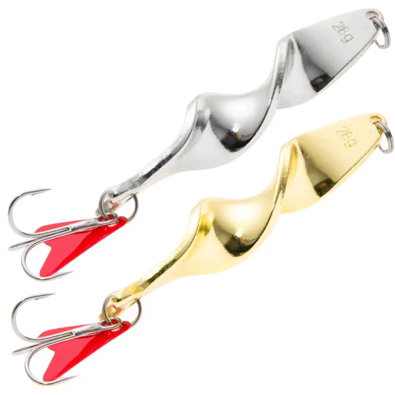 

Wholesale 7g 10g 14g 21g 28g Spinner Rotating Metal Spoon Lure Long Throw Strong Three Hook Trout Hard Metal Lure, Gold,silver