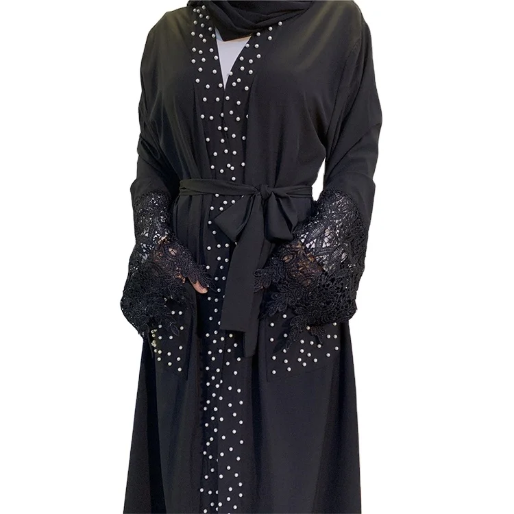 

Kids Mesh Flare Sleeve Layer Ayaba Luxury Women Long Dubai Dress Muslim Robe Open Abaya