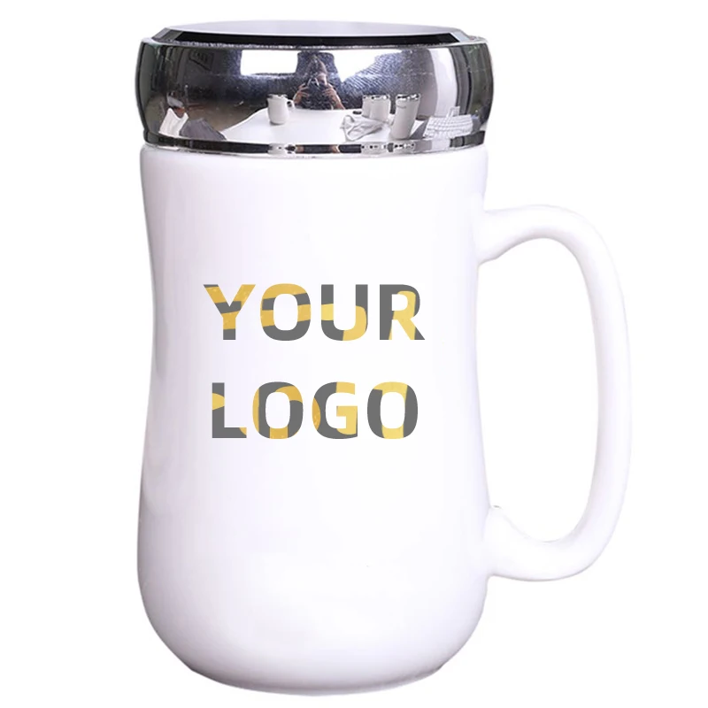 

Custom logo printing reusable ceramic travel coffee mugs with lid, White