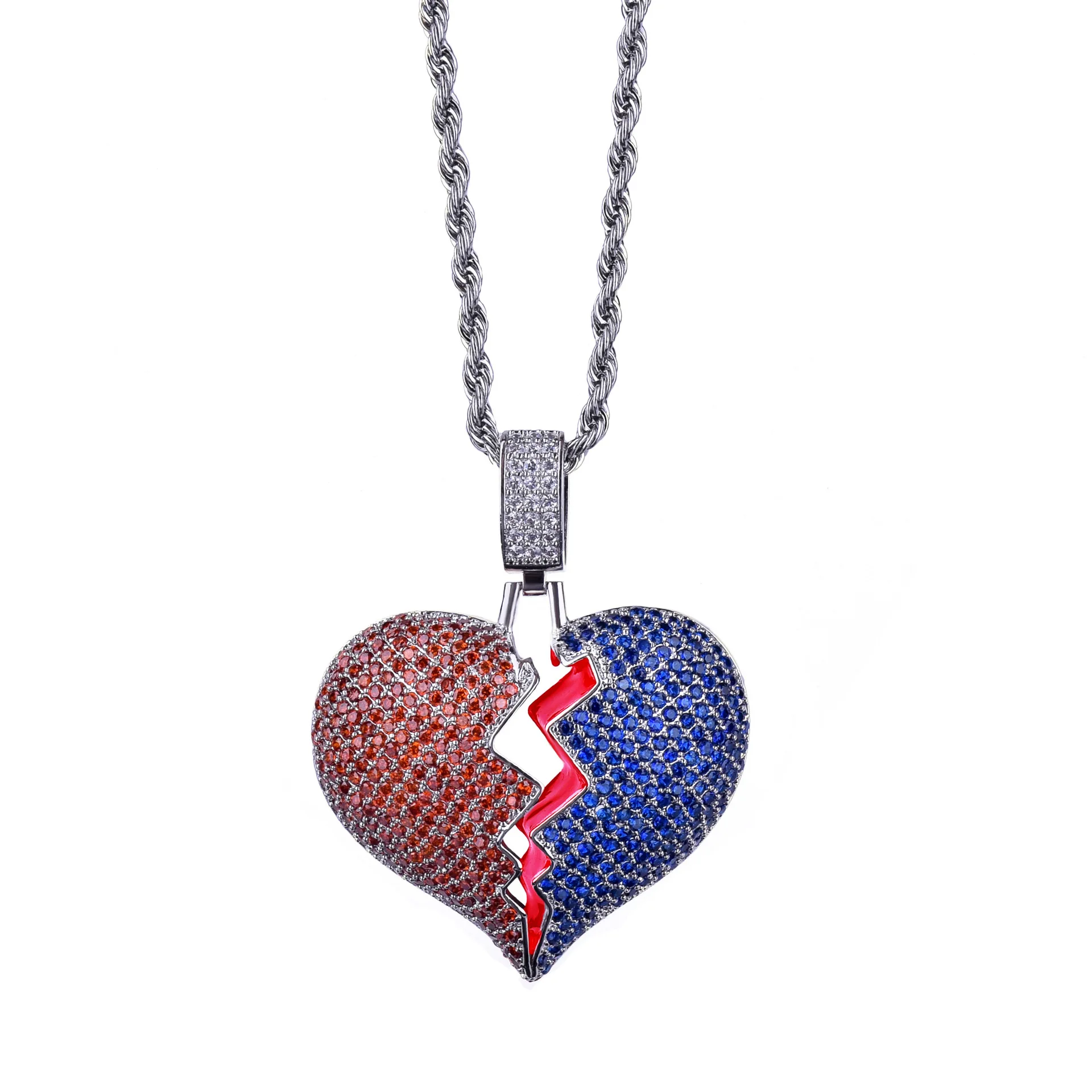 

Personality L Blue and Red Broken Heart Shape Couple Pendant Full of CZ quantum pendant