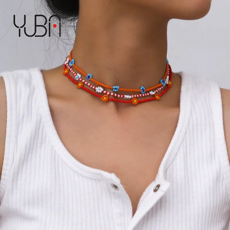 

New Product Bohemia Charm Beach Clavicle Chain Necklace Flower Colorful Beaded Necklace Jewelry For Women