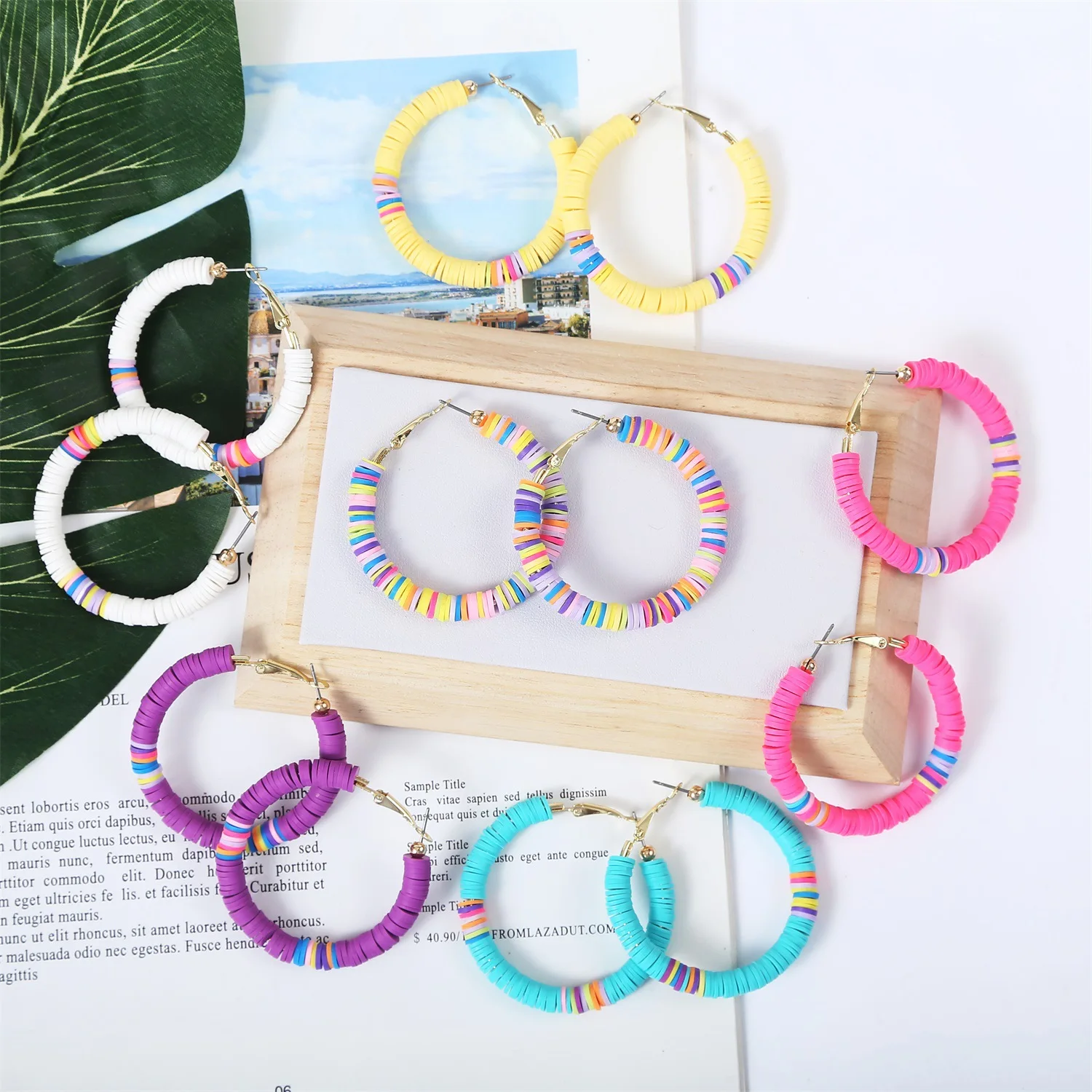 

Bohemian beach resort style multicolor polymer clay design earrings for lady, Colorful