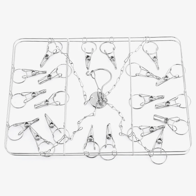 

316 Stainless Steel clothes Sock hanger and Drying Rack With 20 Pegs Hanger, Silver