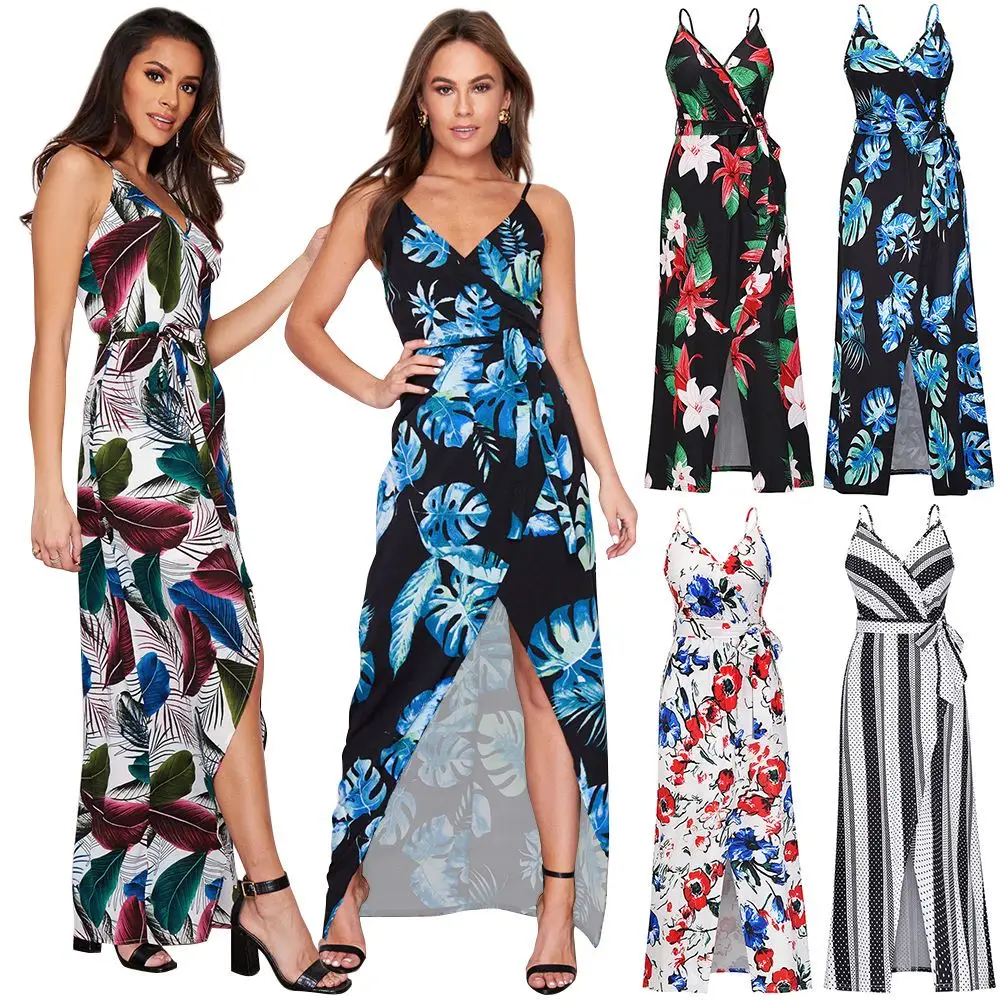 

Bohemia Women Beach Clothing Sexy V-neck Floral Printing Casual Women Long Dresses