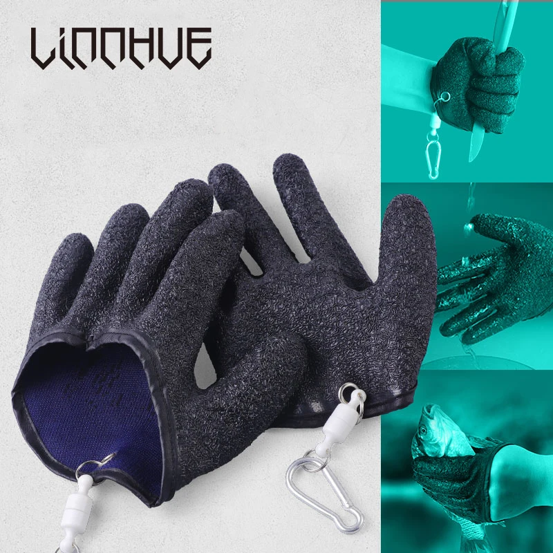 

LINNHUE 1Pcs Fishing Tool Non Slip Latex Outdoor fishing-Gloves With Magnet Latex Protect Hand from Puncture Fishing-Gloves, Black