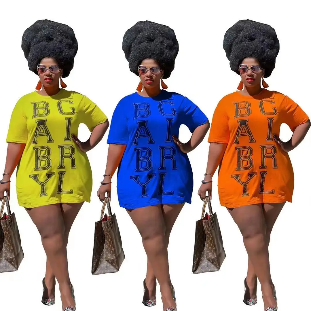 

2021 summer fashion letter graphic t shirts dress women fashion oversized casual dress, 3 colors as picture