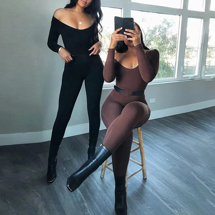 

FS1842D winter Fashion long sleeve rompers Women casual solid colors Jumpsuits