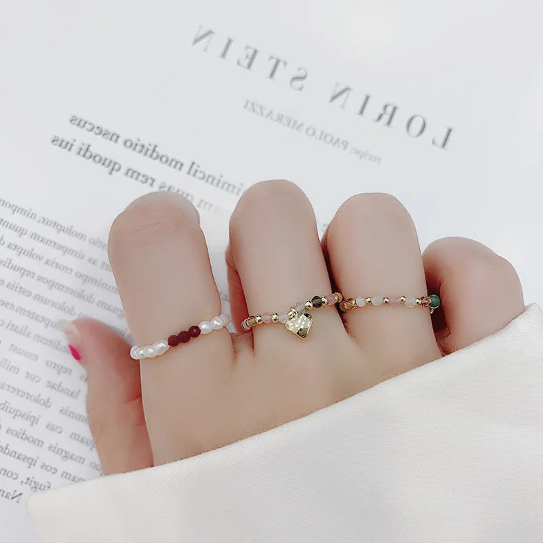 

Irregular Natural Pearl Rings Baroque Finger Accessories Knuckle Rings for Women Energy  Chain Crystals Beaded Ring