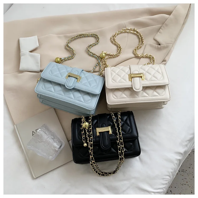 

2021 Luxury Summer Designers Leather Rhombus Small Square Chain Bags Crossbody Purse Underarm Handbag, 3 colors