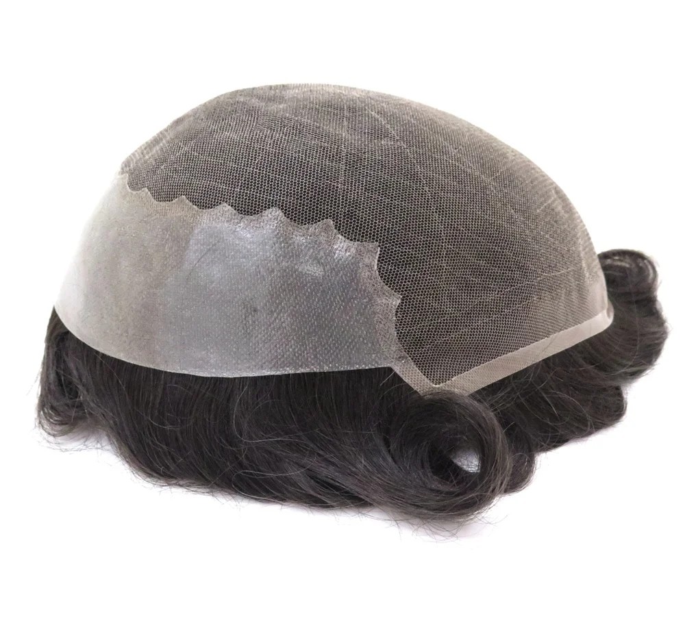 

Wholesale Q6 human hair lace toupee men's hair replacement wigs protesis capilar invisible lace with poly Qingdao factory price