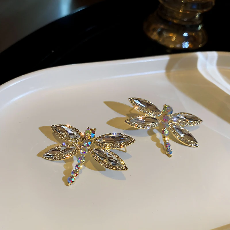 

trendy fashion crystal dragonfly earrings women