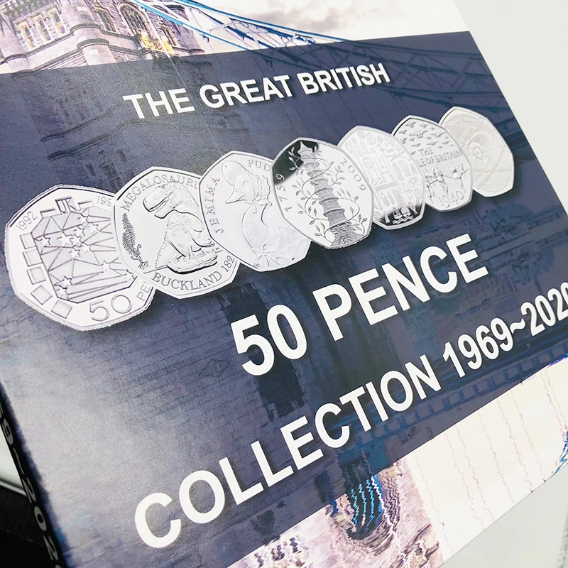 
2020 Luxury Hardcover UK 50 Pence Coin collecting album 59 positions with capsules 
