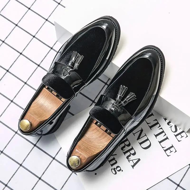 

Leather Shoes Wide Leg Mean Dress Genuine Imported Five Finger Mens Shoe Crocks Mebs Shot Long Cusual 4 Season Black Jazz