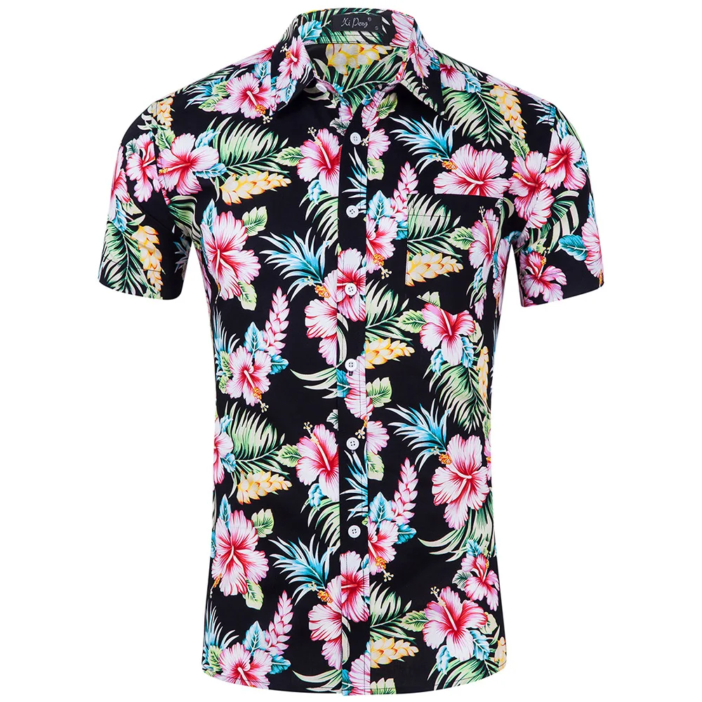 

Wholesale 2021 New Design Summer Cotton Floral Casual Button Down Short Sleeve Hawaiian Shirt for Men