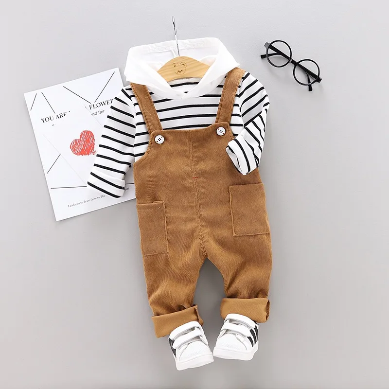 

Sweater striped cute rompers hooded collar fashion 2 pieces clothing set 6-48 months sweet high quality wholesale kids boys sets, Green/red/brown