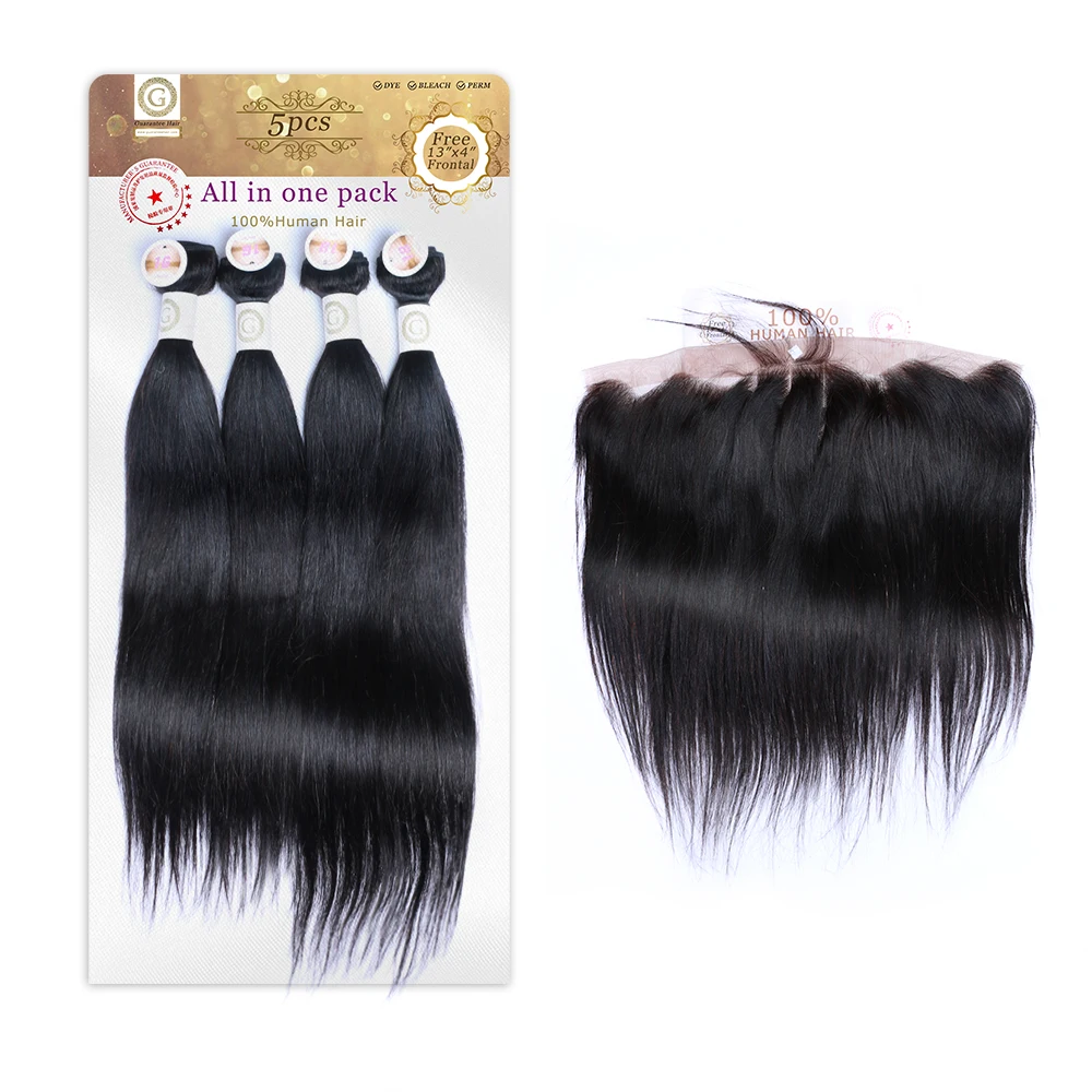 

Packet hair straight 100 % human hair 4 bundles and one frontal one set 250gram for make one head
