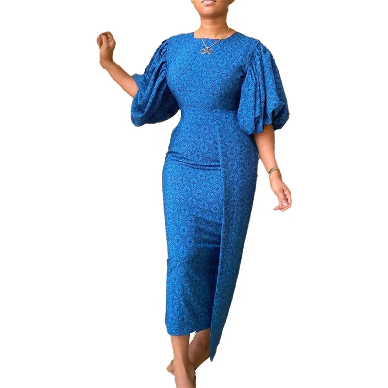 

New design puff sleeves elegant classy modest women african fashion plus size summer dresses