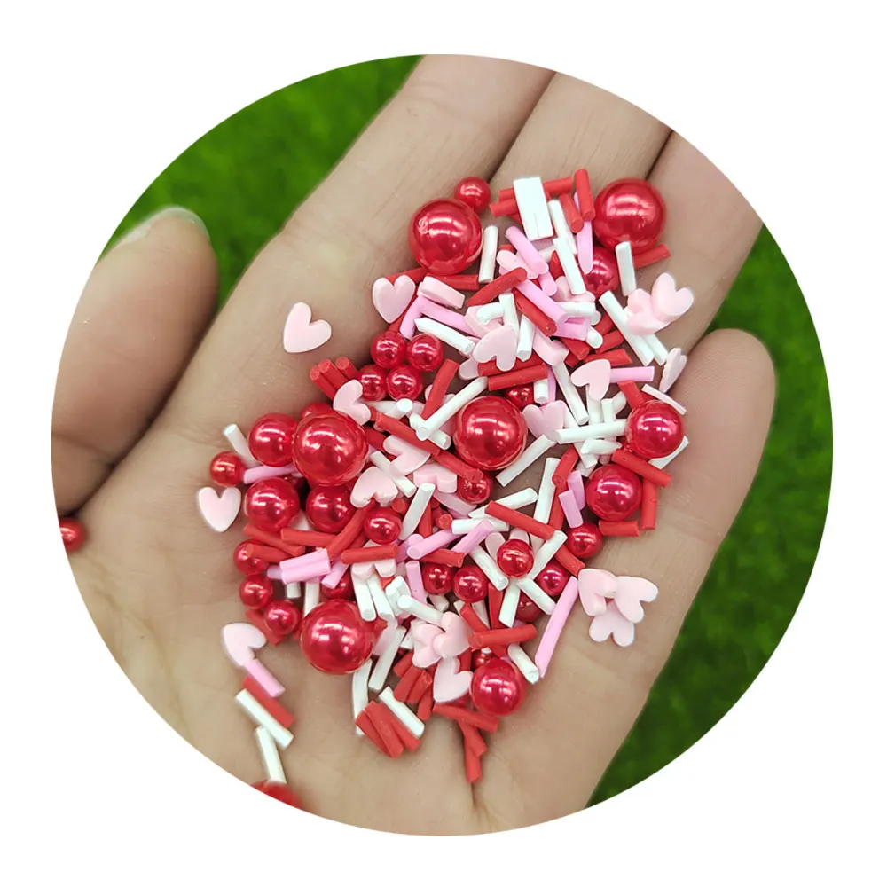 500g Cross Heart Polymer Clay Lovely Acrylic Pearl Beads Clay Slices Valentine Sprinkles for DIY Craft Slime Filling Nails Art
