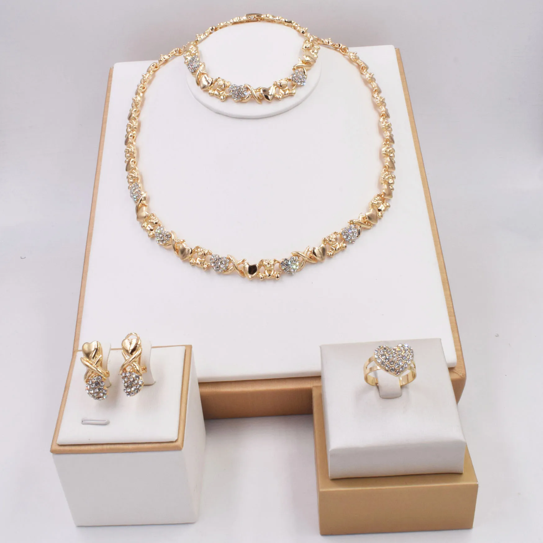 

Wholesale Latest Design XOXO jewelry Heart 18K Gold Plated Fashion Jewelry Sets NT0058, Gold color