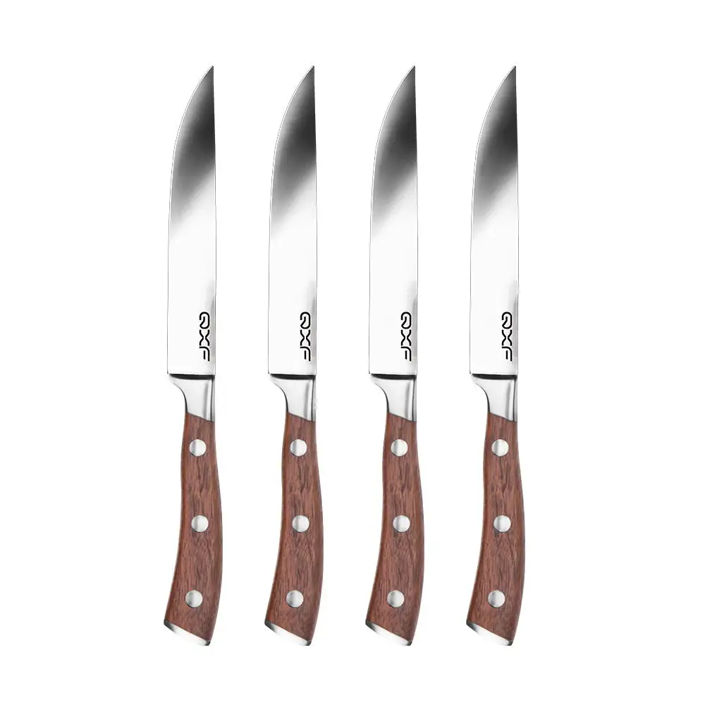 High Carbon German Stainless Steel 5 Inch Non Serrated Steak Knife Set with Wooden Handle