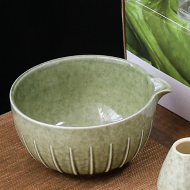Custom Logo 500ml Japanese Chawan Whisk Pottery Handmade Vintage Teacup Porcelain Tea Matcha Ceramic Bowl with Spout