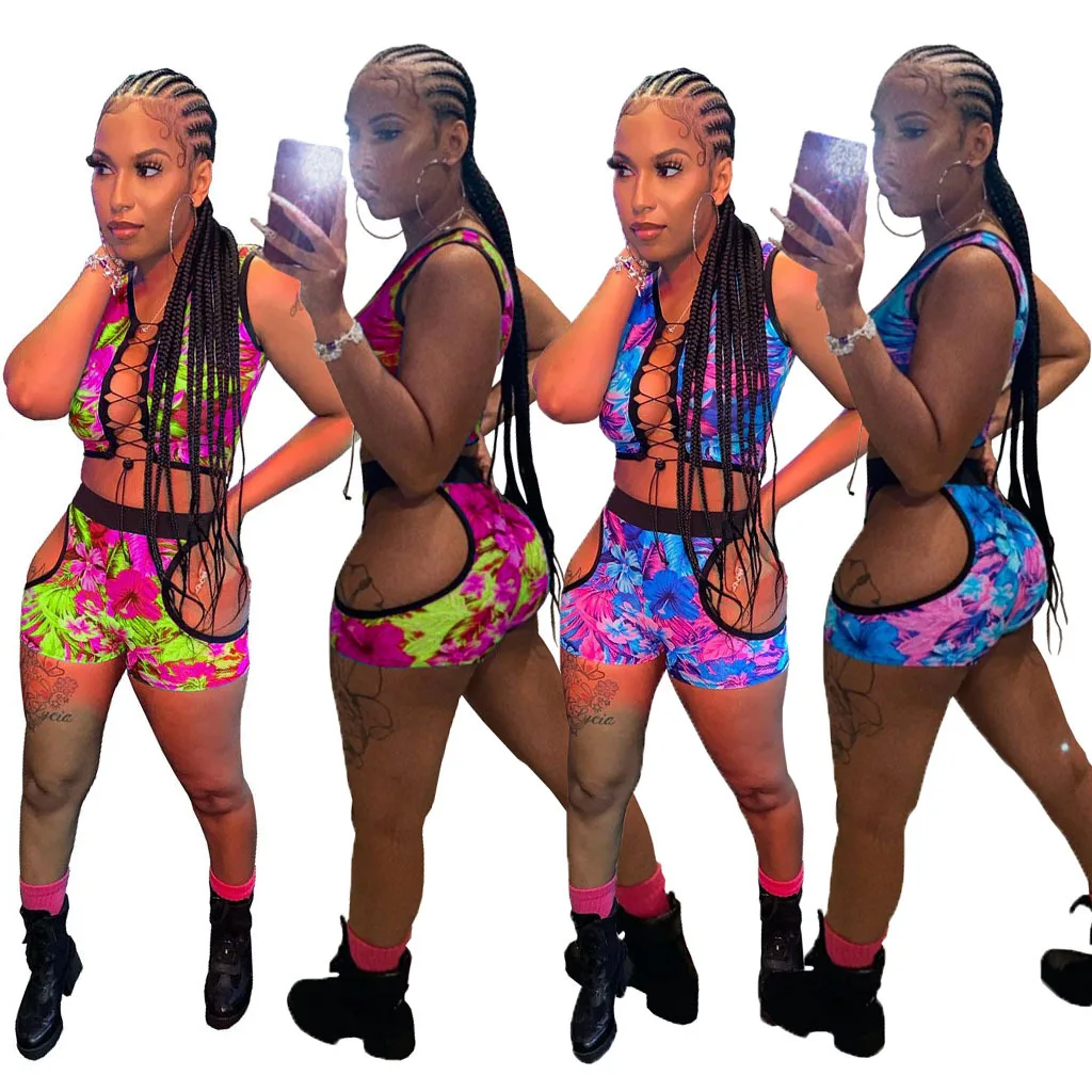 

Fengway 2022 new summer sexy women's sportswear suit vest cut crop top two piece pants suit sportswear clothes