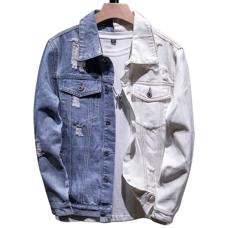 

High quality men customs jeans jackets for sales new fashion blue mens ripped jean jackets for men
