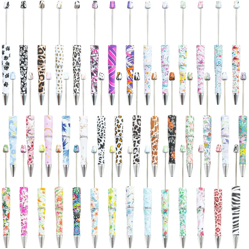 

2023 Newest Hot Sell Amazon Plastic DIY Add A Bead Beadable Pens Sublimation Pattern Bead Pen School Wedding Gift Beaded Pens