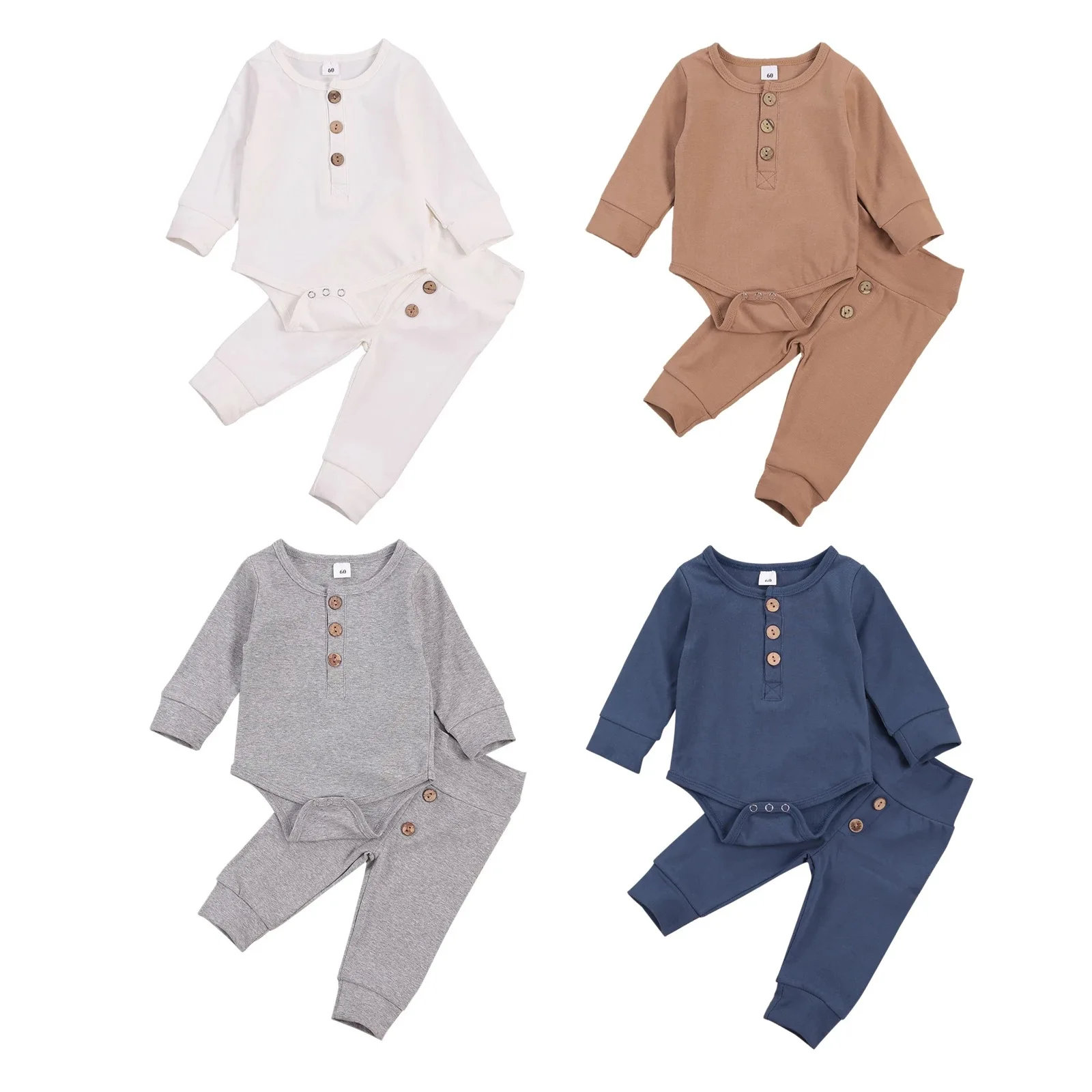 

Wholesale Infant Toddler Boys Girls Soft Cotton Button Up Romper Pant Pajama Set Custom Baby Lounge Wear, Photo showed and customized color