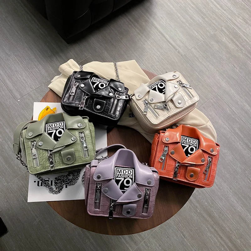 

European Fashion Famous Brand Designer Motorcycle Bags Jacket Shape Shoulder Messenger Bag for Women Leather Luxury Handbag