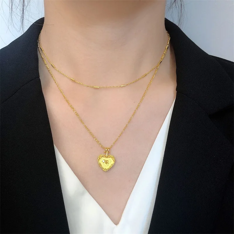 

JuHu S925 Sterling Silver Double Light Luxury Love Custom Necklace Jewelry, D506 gold necklace price