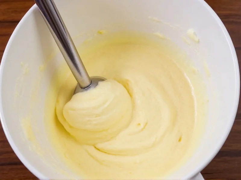 Vanilla ice cream mixture during churning process