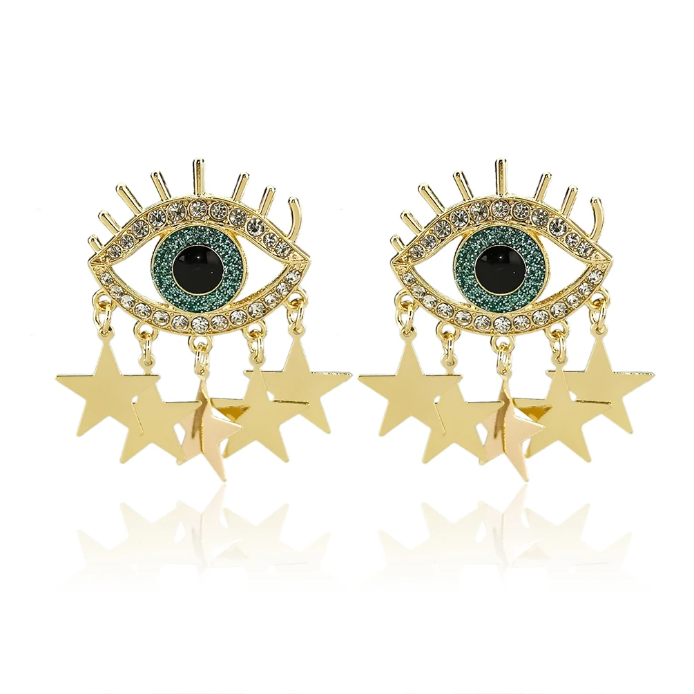 

Fashion Jewelry Vintage Shiny Star Pendants Tassel Stud Earrings Crystal Rhinestone Beaded Eye Drop Earrings For Women, Gold