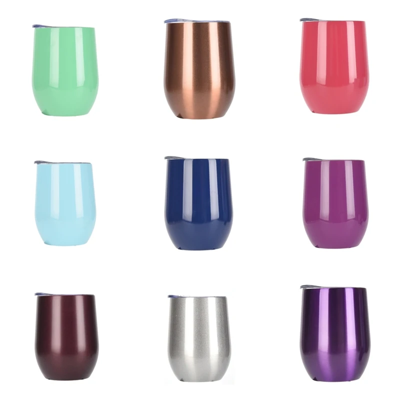 RTS Amazon 18/8 Stainless Steel Wine Drinking Cup Stemless Wine Glass Double Walled Stainless Steel Insulated 12OZ Wine Tumbler