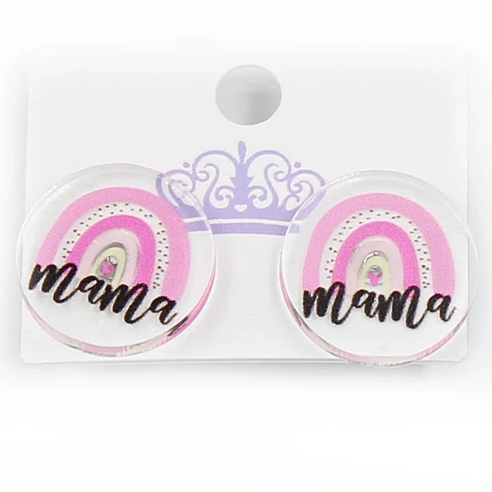 

ERS086ER1056 (1pair) Rainbow Mama Stud Earrings Mom Earrings Cute Clear White Glitter Acrylic Earrings