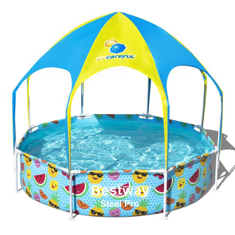 

PVC outdoor Inflatable Swimming pool with Sun Canopy and Sprinkler for kids and baby, Blue