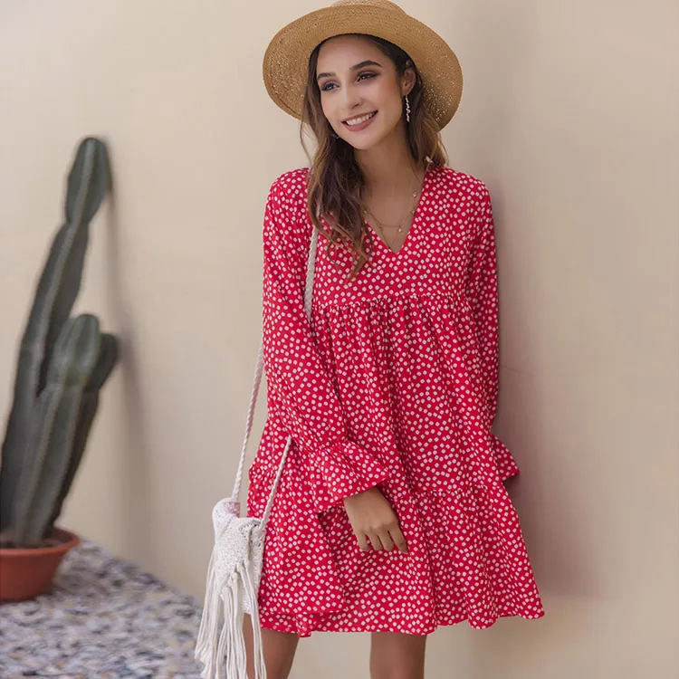 

Women 2020 Women Mini Dress Women Long Sleeve Dress Independent Production Floral Red Casual Dresses Summer Floral Print, Yellow