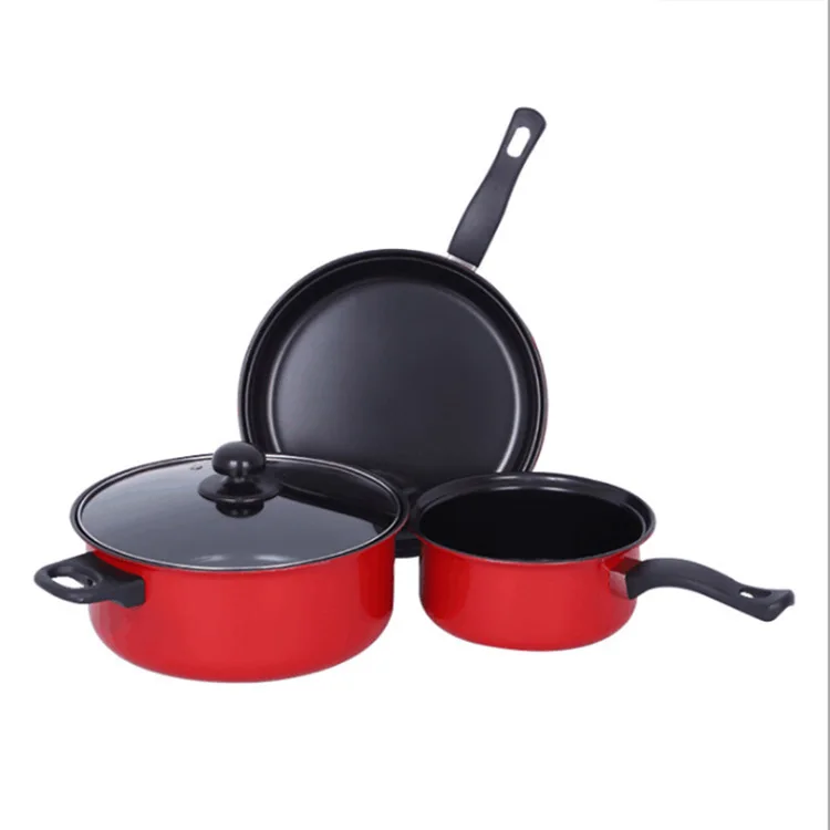 

Household Korean dazzle colour non-stick three-piece pan frying milk soup pan