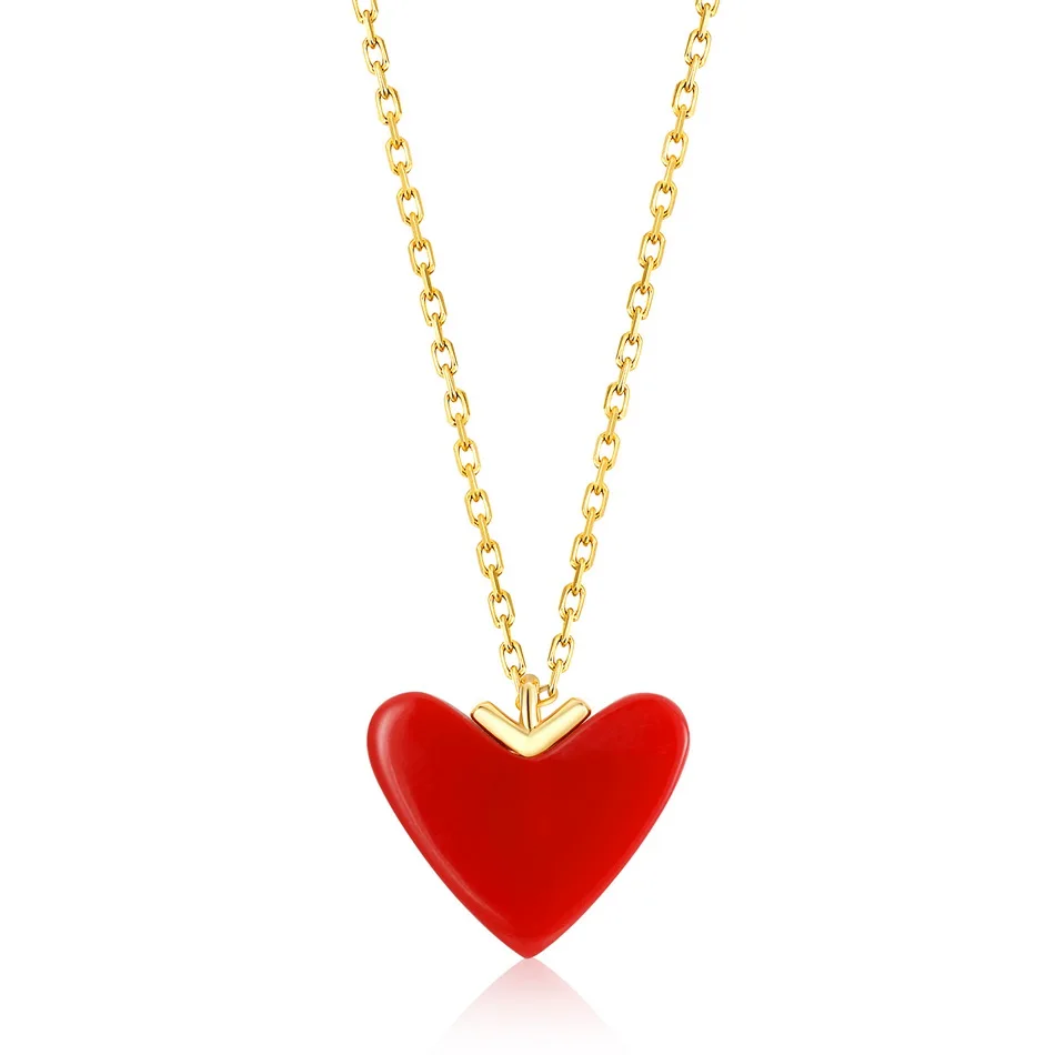 

Fancy dainty gold plated necklaces 925 sterling silver gold vermeil red heart pendant coral necklace