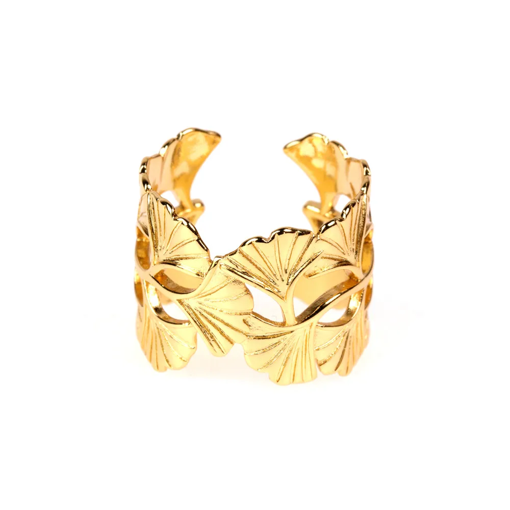 

2021 Sailing Jewelry Golden Leaf Rings Copper Ginkgo Biloba Leaf Rings Tree Leaves Link Open Ring, 18k gold plated